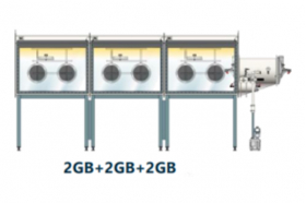 Линия перчаточных боксов с системой газоочистки, модель 2GB+2GB+2GB